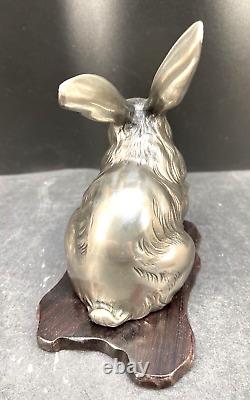Fin Japonais Meiji Argent Massif Okimono Rabbit, Signé