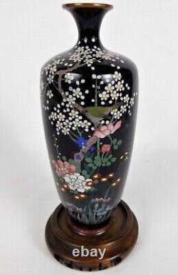 Fin Japonais Meiji Cloisonne Enamel Vase Iris Chrysanthemum Prunus Bird