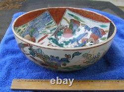 Fin Meiji Période Japonais Kutani Poterie Large Bowl-nicely Painted Scenes-nr