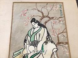 Fin Orig Antique Japonais Aquarelle Lot De 2 Peintures Signés