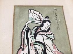 Fin Orig Antique Japonais Aquarelle Lot De 2 Peintures Signés
