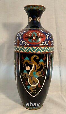 Fine 1880 Cloisonne Japonaise 12 Vase Avec 4 Panneaux D'oiseaux Et De Dragons. Menthe