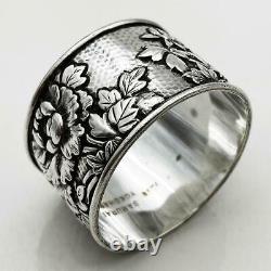 Fine Anitique Japonese Floral Sterling Silver Napkin Ring Samurai Yokohama C1900