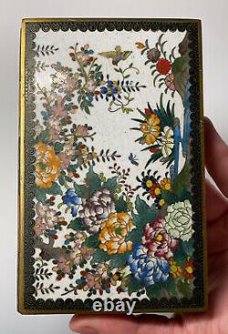 Fine Antique 20ème C. Japanese Cloisonne Hinged Box Floral White Enamel