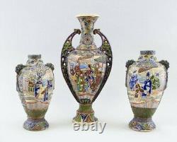 Fine Antique C. Meiji Japonais Moriage Satsuma Detail Vases Peints À La Main 19