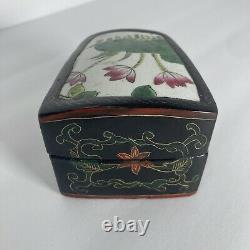Fine Antique Japanese Makura Box 1890s -kintsugi Céramique Lotus Tile, Laqué