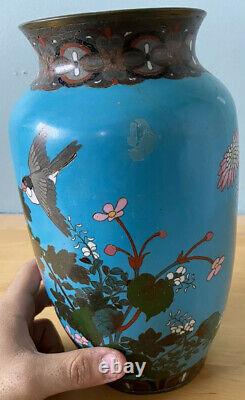 Fine Antique Japonais Cloisonne Vase Meiji Période Grande 10in Chinois