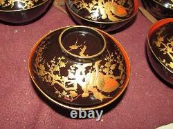 Fine Antique Japonais Laquer Bowl Et LID Set De 11 Pcs Meiji