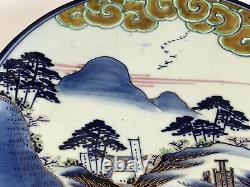 Fine Antique Japonais Meiji Fukagawa Porcelaine Paysage Scène 10 Plaque