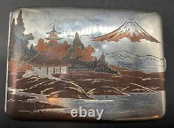 Fine Antique Japonais Meiji Niello Sterling Carton De Cartes À Cigarettes Gravées Signé