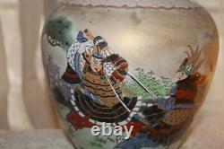 Fine Antique Japonais Samourai Warriors Battle Vase Peint À La Main Couleurs Vives 9