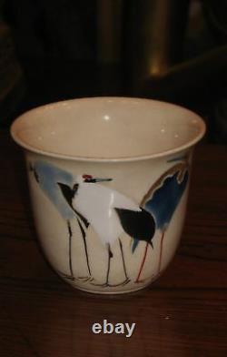 Fine Antique Japonais Satsuma Cup Et Soucoupe Avec Grues
