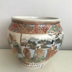 Fine Antique Japonais Satsuma Meiji Période Peint À La Main Cash Pot Jardiniere Bowl