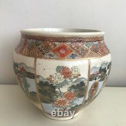Fine Antique Japonais Satsuma Meiji Période Peint À La Main Cash Pot Jardiniere Bowl