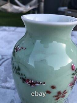 Fine Antique Japonais Seto Vert Celadon Porcelaine Vase Fleurs Art Nice