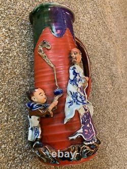 Fine Antique Japonais Sumida Gawa Tankard Pitcher Avec Sage & Enfant