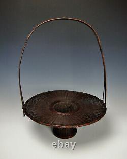 Fine Antique Japonese Basket Bamboo Hanakago Cérémonie De Thé Vase Chado Ikebana