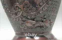 Fine Antique Japonese Gravé Avec Des Oiseaux Élevés Vase De Bronze, Monté Comme Lampe