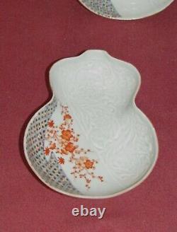 Fine Antique Porcelaine Japonaise Gourde Forme Plats Meiji Période