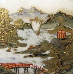 Fine Antique Satsuma Japonais Peint À La Main Ceinture Buckle Argent Signé
