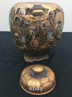 Fine Antique Vase Satsuma Japonais Avec Couvercle Meji Période Fin 19ème Cent