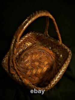 Fine Antique Vieux Japonais Signé Japon Ikebana Woven Intricate Asiatique Basket