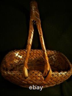 Fine Antique Vieux Japonais Signé Japon Ikebana Woven Intricate Asiatique Basket