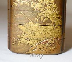 Fine Antiquité Japonaise Des Années 1800 Meiji Période 5 Compartiment Or Laque Inro Orné