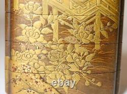 Fine Antiquité Japonaise Des Années 1800 Meiji Période 5 Compartiment Or Laque Inro Orné