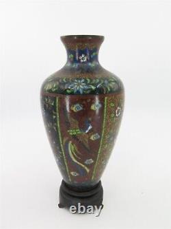 Fine Antiquité Japonaise Meiji Era Cloisonne Vase Sur Le Stand 7 Tal X 3 Diamètre