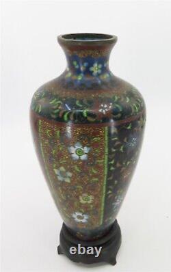 Fine Antiquité Japonaise Meiji Era Cloisonne Vase Sur Le Stand 7 Tal X 3 Diamètre