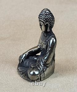 Fine Argent Sterling Bouddha Shakyamuni Miniature Japonais Solid Casting 2.8 Ozt