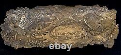 Fine Bronze 19ème C. Antique Japonais Meiji Peacock Pin Collier Signé