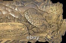 Fine Bronze 19ème C. Antique Japonais Meiji Peacock Pin Collier Signé