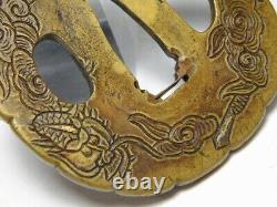 Fine Carving Sentoku Dragon Tsuba Japonais Original Edo Antique Sword Fitting