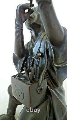Fine Figure De Bronze Japonaise Meiji C1900 / Okimono Vendeur D’oeufs D’oie Décoré