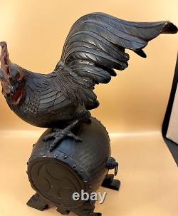 Fine Japanese Meiji Bronze Okimono Coq sur Tambour Tokugawa Mons