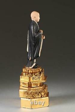 Fine Japon Japonais Polychrome Sculpté Statue Bouddhiste Sage Ca. 20e C