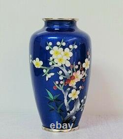 Fine Japonais Bleu Sans Fil Cloisonne Vase Prunus