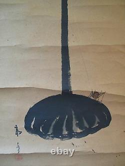 Fine Japonaise Du 1819ème Siècle Zen Style Sumi Peinture À La Main Cricket & Lamp Scroll