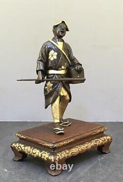 Fine Japonaise Meiji Miyao Bronze Doré Okimono De Scholar