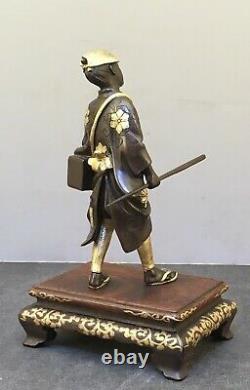 Fine Japonaise Meiji Miyao Bronze Doré Okimono De Scholar
