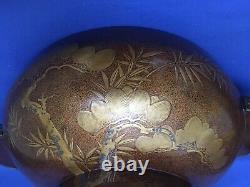 Fine Japonaise Meiji Période Laquerie Footed Bowl Avec Grue De Boîte En Bois Original
