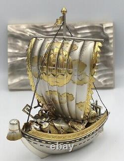 Fine Japonaise Sterling Silver Okimono Treasure Ship