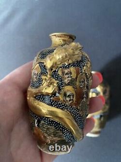 Fine Paire Antique Japonais Miniature Satsuma Vases Dragons Signé Parfait
