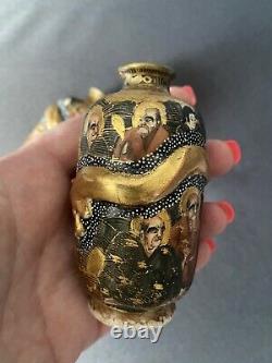 Fine Paire Antique Japonais Miniature Satsuma Vases Dragons Signé Parfait