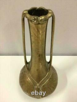 Fine Rare Yotsuya Masami (1876-1941) Vase D'art Nouveau De Bronze Japonais Antique