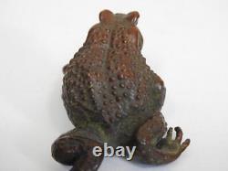 Frog Bronze Statue 2.7 Pouces Antique Meiji Figurine Vieux Métal Fine Art Japonais