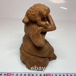 Frog Hermit Statue En Bois 6,5 Pouces Signé Antique Wood Carving Fine Art Japonais