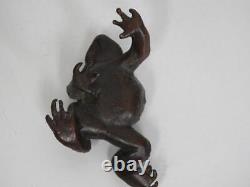Frog Statue De Bronze 2,7 Pouces D'antique Japonaise Meiji Figurine Old Metal Fine Art